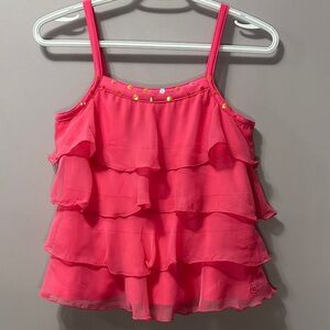 Y2K Stuff by Hilary Duff Hot Pink Ruffled Tiered Tank with Sequin trim